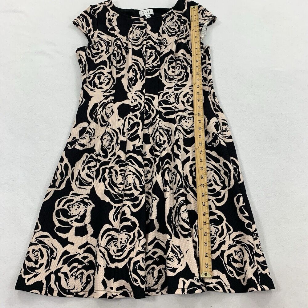 Elle Floral Print Short Sleeve A-Line Pleated Dress Size XL Womens Black Cream - Picture 7 of 7